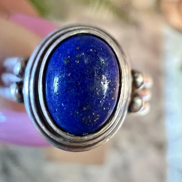 Vintage Lapis Lazuli Handmade Ring Solid 925 Sterling Silver oval cabochon gem - Picture 5 of 13
